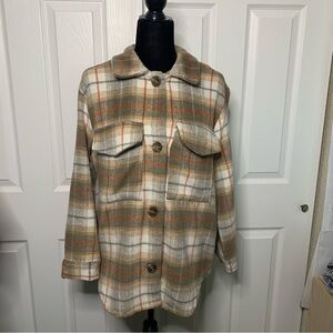 Charlotte Russe Tan Plaid Shacket Jacket